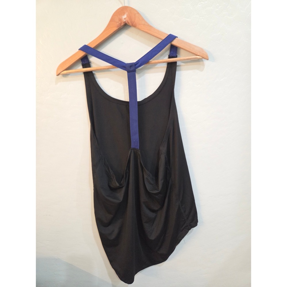 Aviva Womens Activewear Tank Top Black Blue T-Back Racerback Yoga Gym Medium - Picture 2 of 3